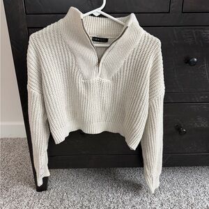 Cream Half-Zip Sweater Shein
